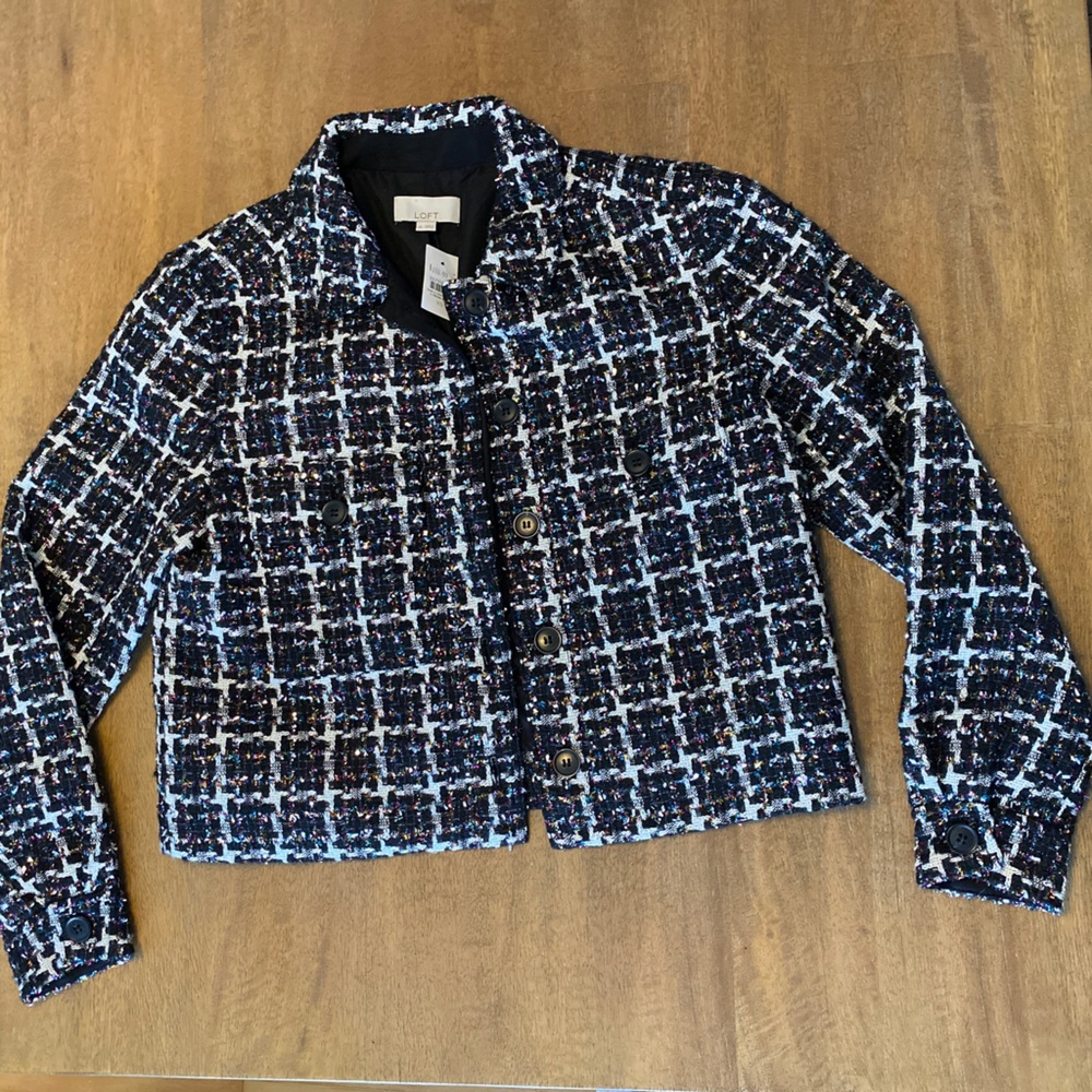 LOFT Sparkle Black and White Tweed Jacket